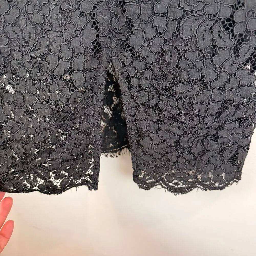 Bardot Dress Women 6 Black Floral Crochet Lace Zip Back V-Neck Long Sleeve Party